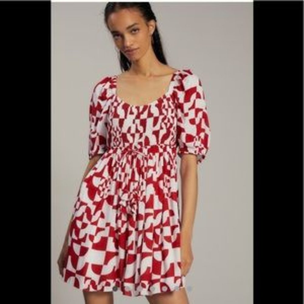 Smocked red and white anthropologie dress NWT